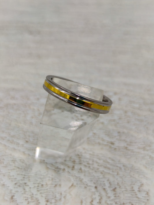 *Anillo de acero con rayas doradas - R072