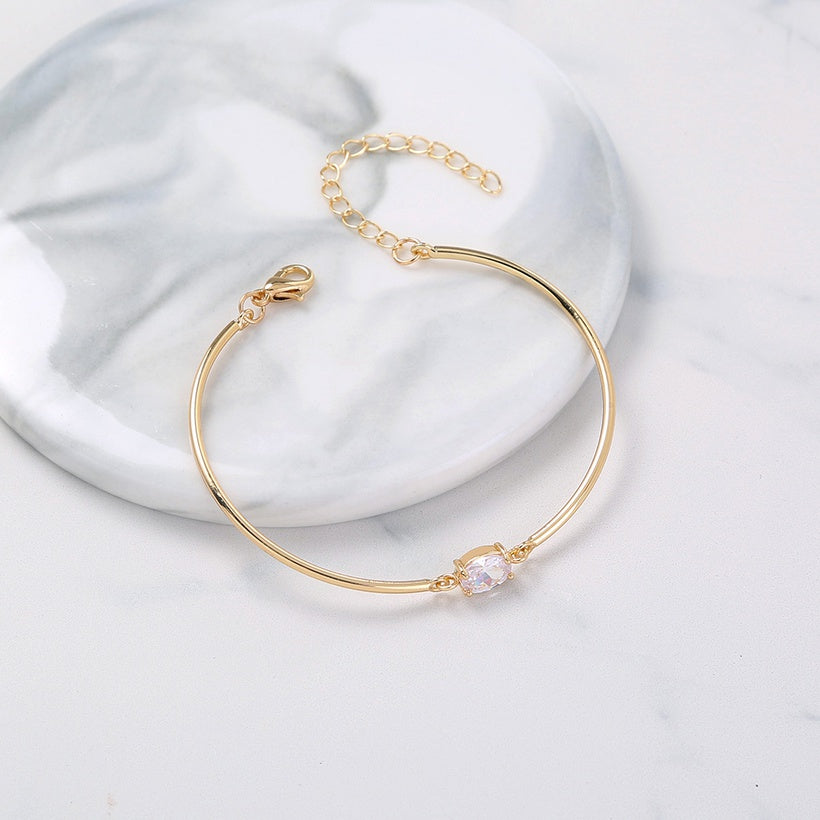 Bracelet métallique avec zircon ovale -BR035