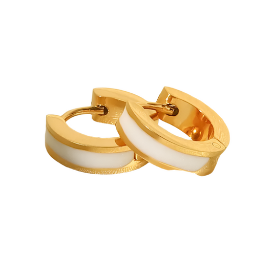 Earrings gold steel white rings-ea619