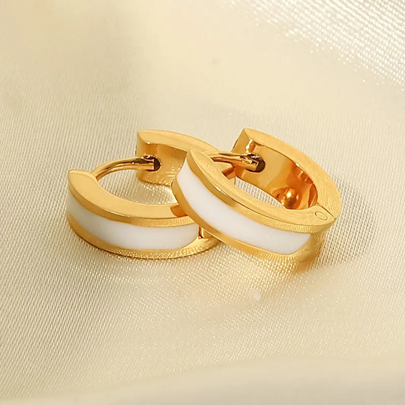 Earrings gold steel white rings-ea619