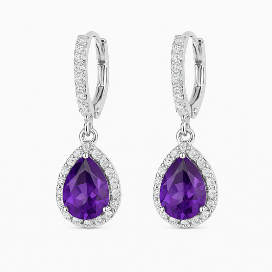 Brass earrings with purple zircon - w236