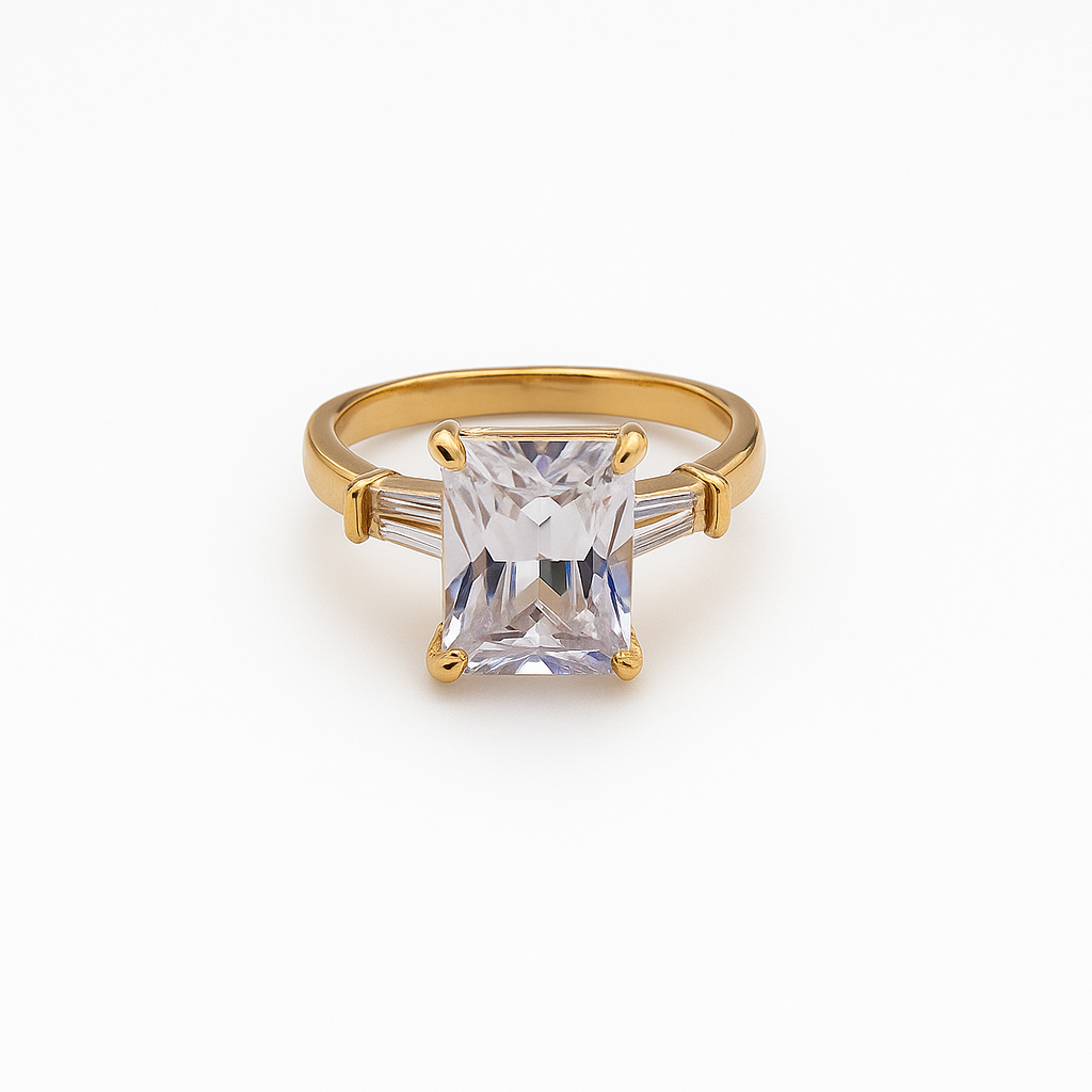 Δαχτυλίδι ορειχάλκινο με ορθογώνια  πέτρα ζιργκόν - w355