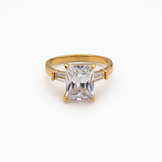 Brass ring with rectangular zircon stone - w355