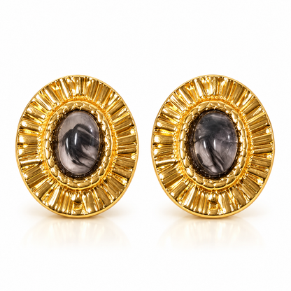 Boucles d'oreilles acier doré et pierres marron - EA320