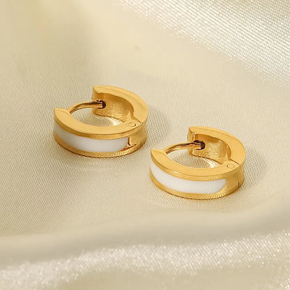 Earrings gold steel white rings-ea619