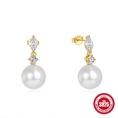 Golden Silver Sch925 with zircon and pearl-ea568