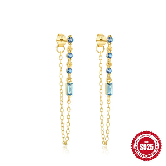 Golden Silver Sch925 with chain and blue zircon-ea632