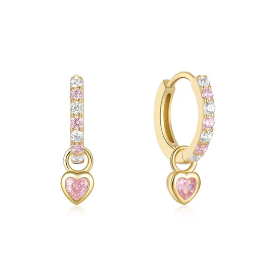 Golden Silver Sch925 with pink zircon and heart-ea595