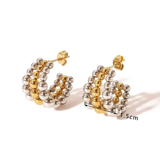 Earrings silver gold rings with balls-ea439