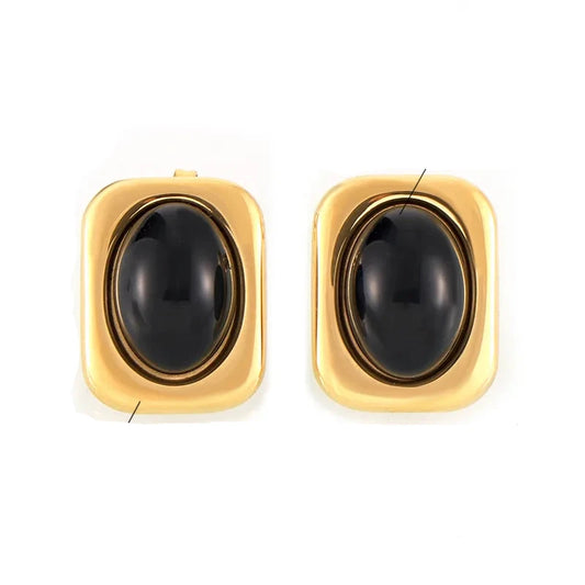 Earrings gilded steel with black glass-ea473