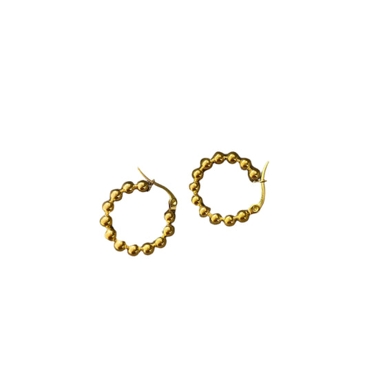 Earrings gold steel rings with golden beads-ea005