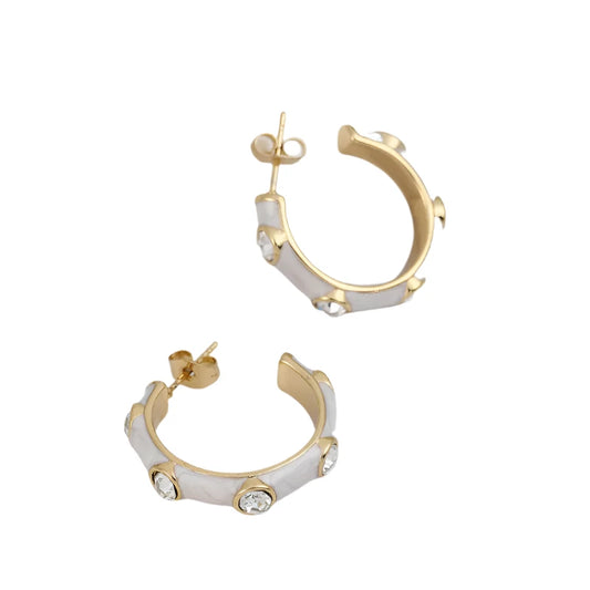 Earrings Gilded White Rinks with Zircon-EA373