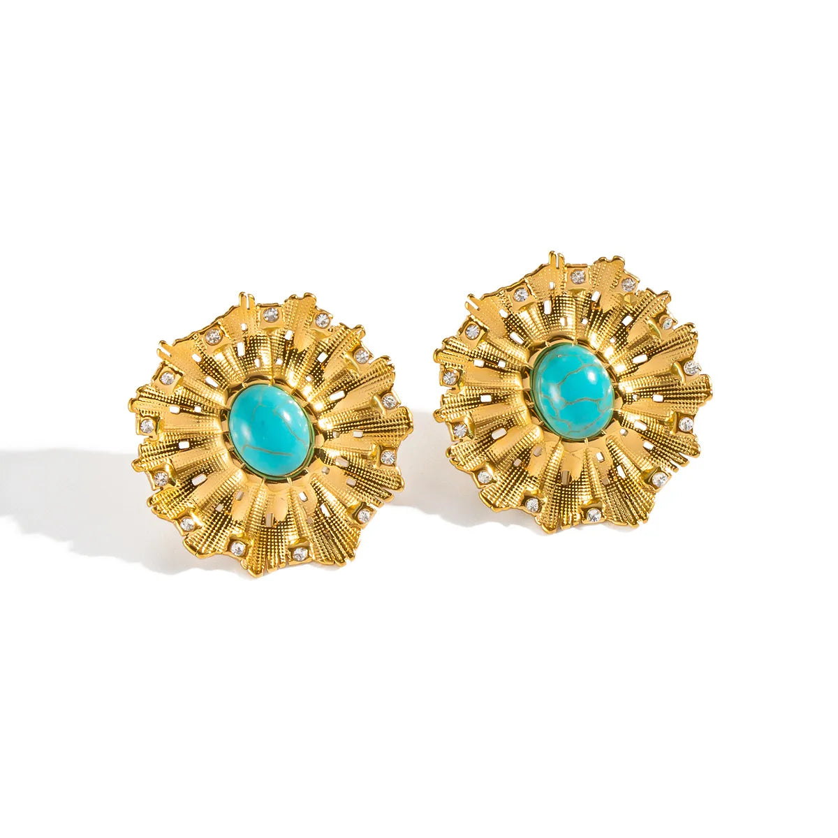 *Σκουλαρίκια ατσάλινα με τιρκουάζ πέτρα - ea043