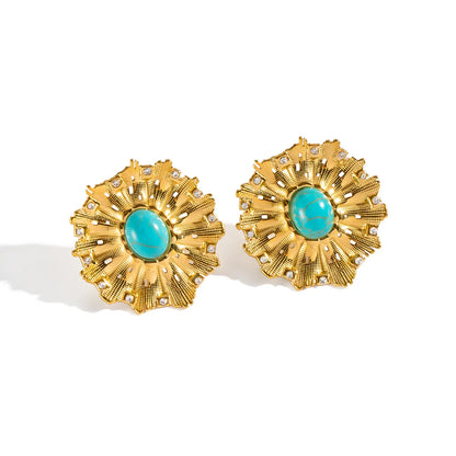 *Σκουλαρίκια ατσάλινα με τιρκουάζ πέτρα - ea043