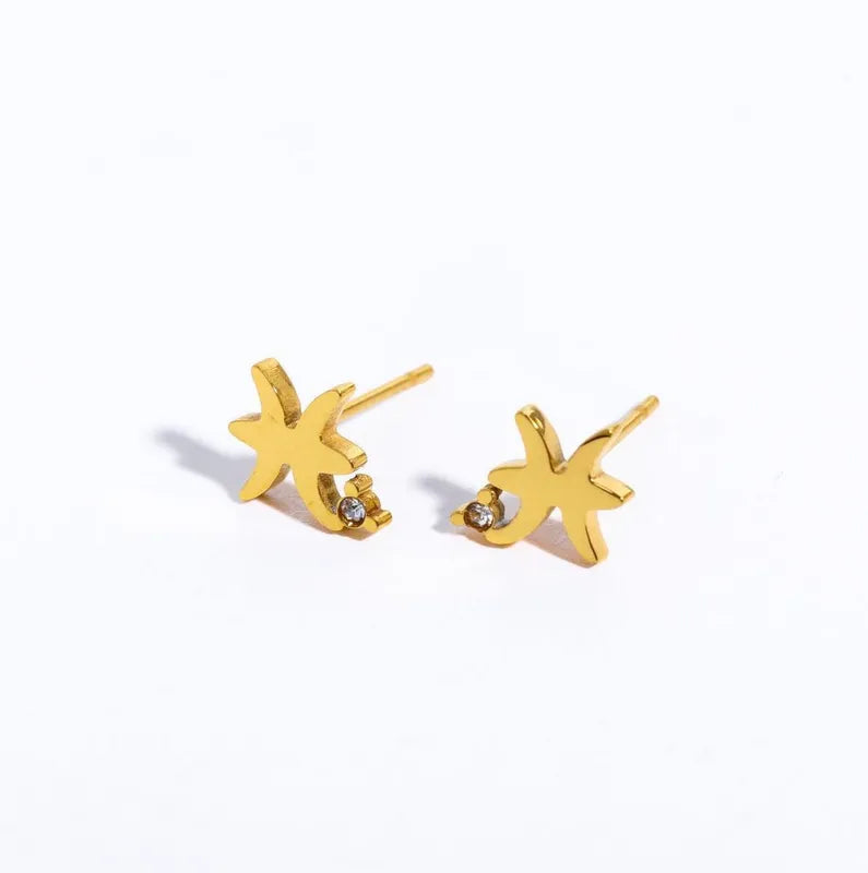 Pendientes pequeños zodiaco acero dorado-EA486