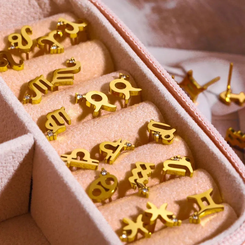 Pendientes pequeños zodiaco acero dorado-EA486