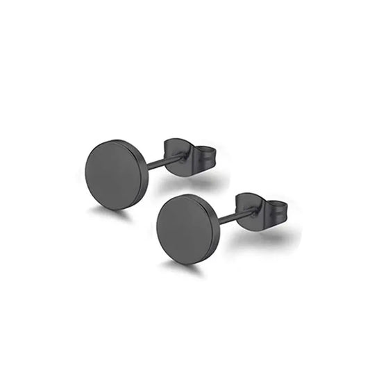 Earrings of men's black steel with flat surface-ea342