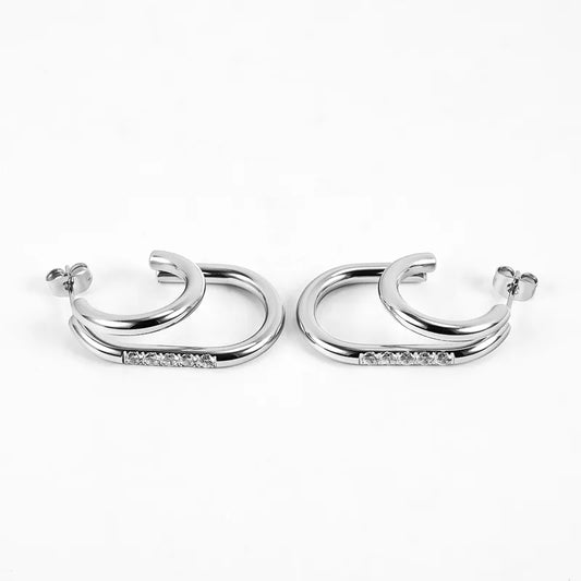 Steel earrings with zircon double link-ea144