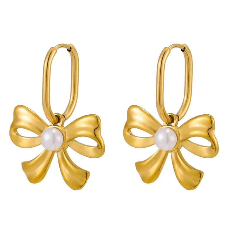 Earrings gilded bow steel with pearl-ea506