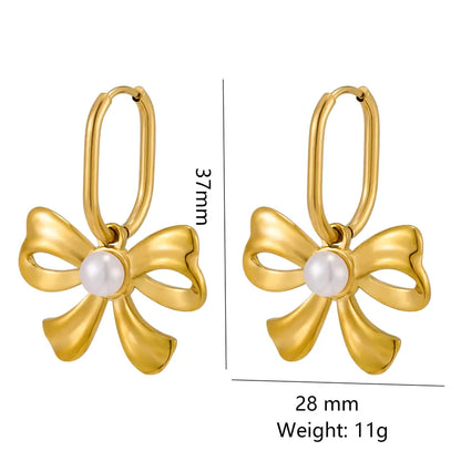 Earrings gilded bow steel with pearl-ea506