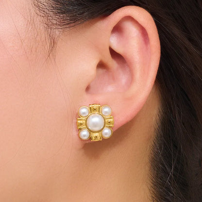 Steel earrings with cross -shaped pearls - EA385