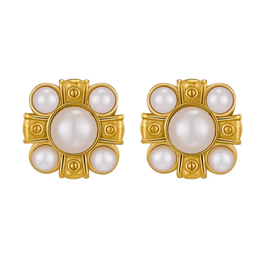 Steel earrings with cross -shaped pearls - EA385