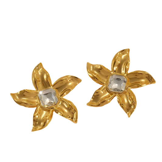 Earrings gilded steel star with zircon-ea487