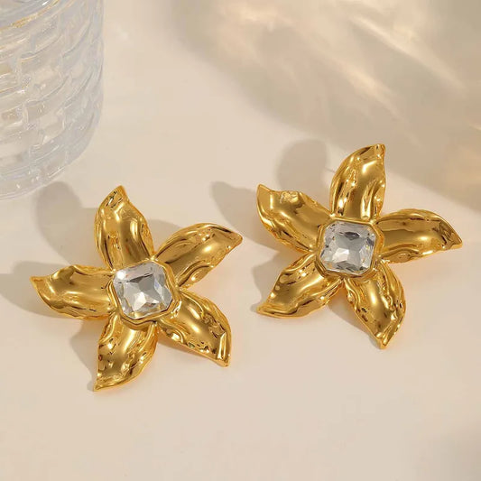 Earrings gilded steel star with zircon-ea487