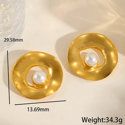 Earrings Gold Plated Open Circle with Perla-EA494