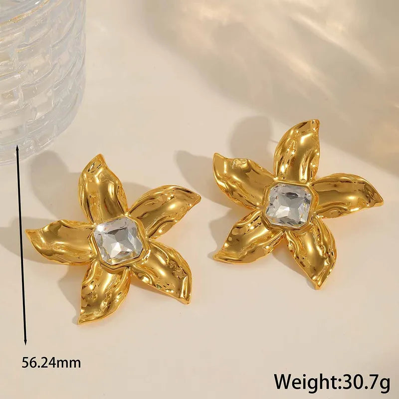 Earrings gilded steel star with zircon-ea487