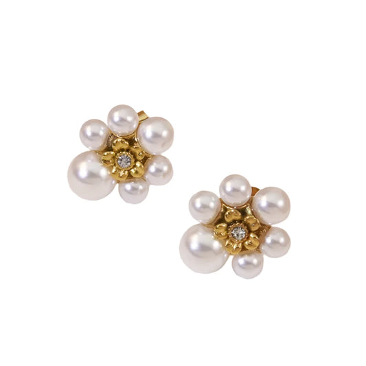 Earrings Gold Plated Flower with Perlitsa-EA518