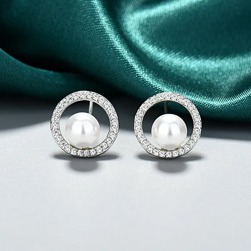 Pendientes de perlas con borde de circonitas - EA370