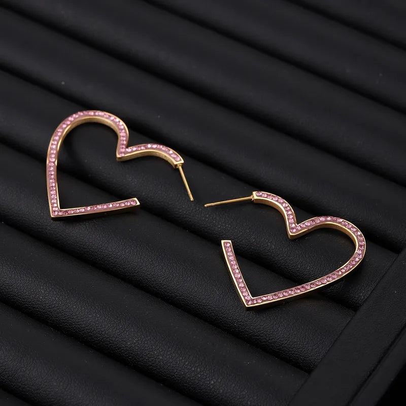 Steel earrings with hearts and pink zircon - EA620