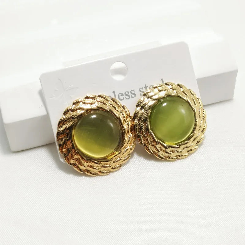 Σκουλαρίκια επιχρυσωμένο ατσάλι στρόγγυλα πράσινα-EA280