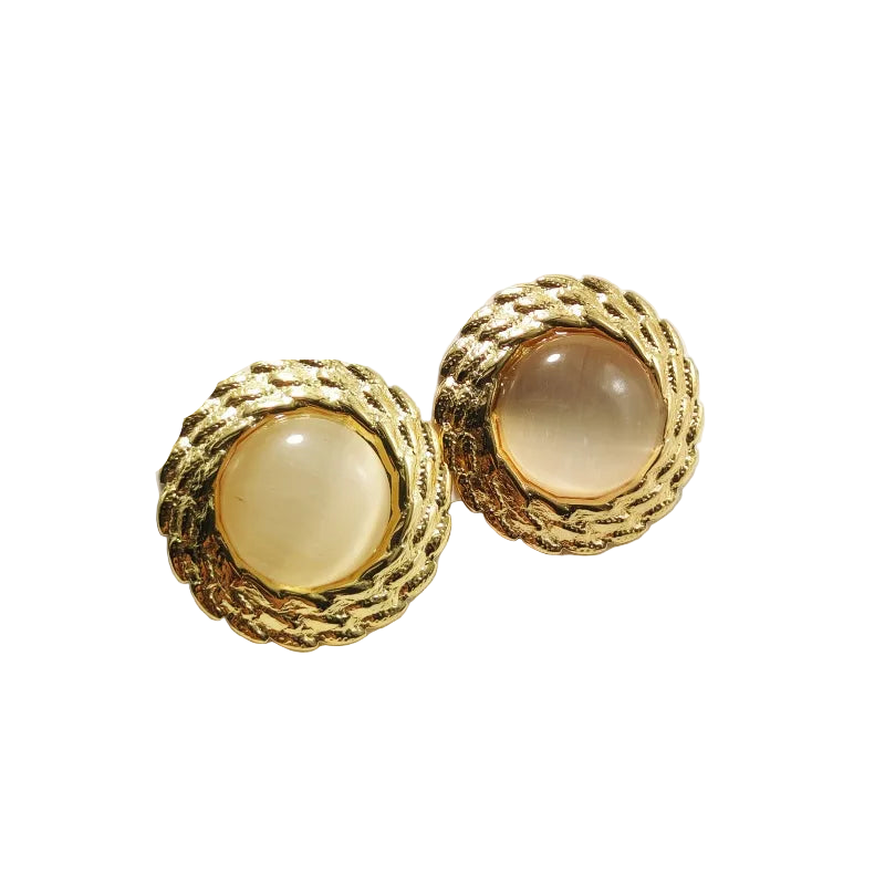 Σκουλαρίκια επιχρυσωμένο ατσάλι στρόγγυλα κρεμ-EA517