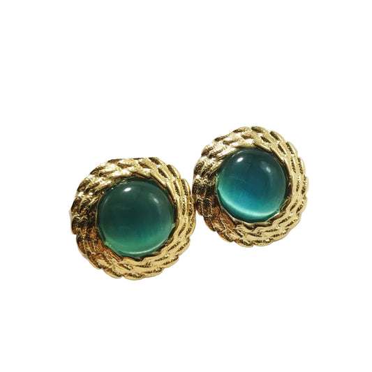 Σκουλαρίκια επιχρυσωμένο ατσάλι στρόγγυλα πράσινα-EA519