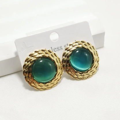 Σκουλαρίκια επιχρυσωμένο ατσάλι στρόγγυλα πράσινα-EA519