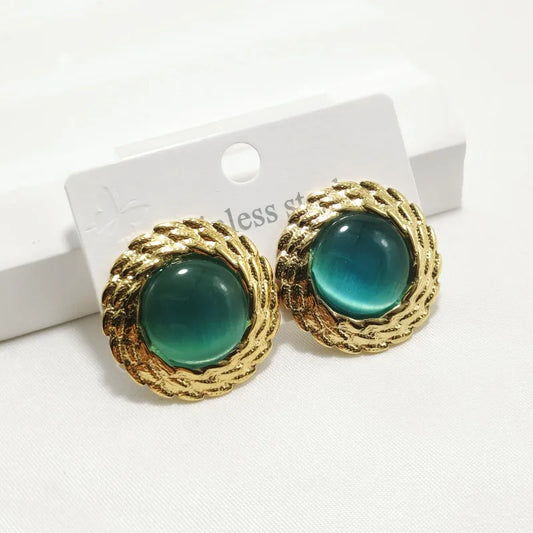 Σκουλαρίκια επιχρυσωμένο ατσάλι στρόγγυλα πράσινα-EA519