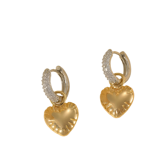 Earrings Gilded heart steel with zircon link-ea130