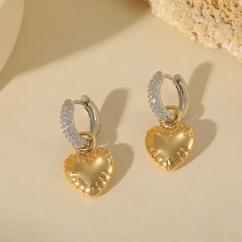 Earrings Gilded heart steel with zircon link-ea130