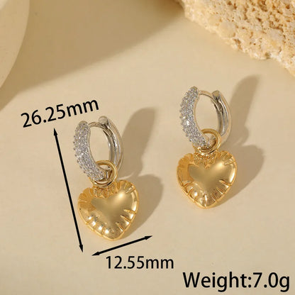 Earrings Gilded heart steel with zircon link-ea130