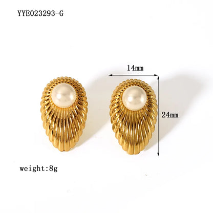 Earrings gilded steel striped with pearl-ea263