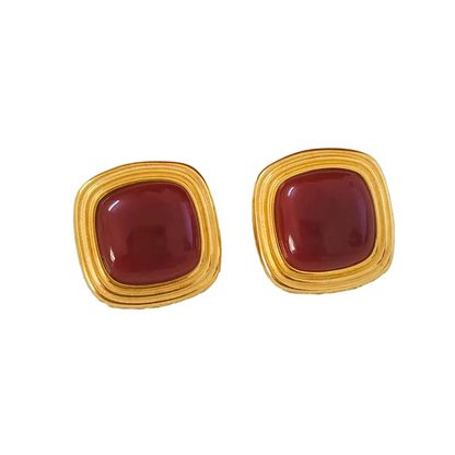 Σκουλαρίκια επιχρυσωμένο ατσάλι τετράγωνα magenta-EA490