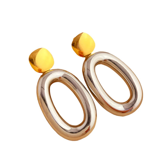 Earrings gilded oval golden silver-ea033