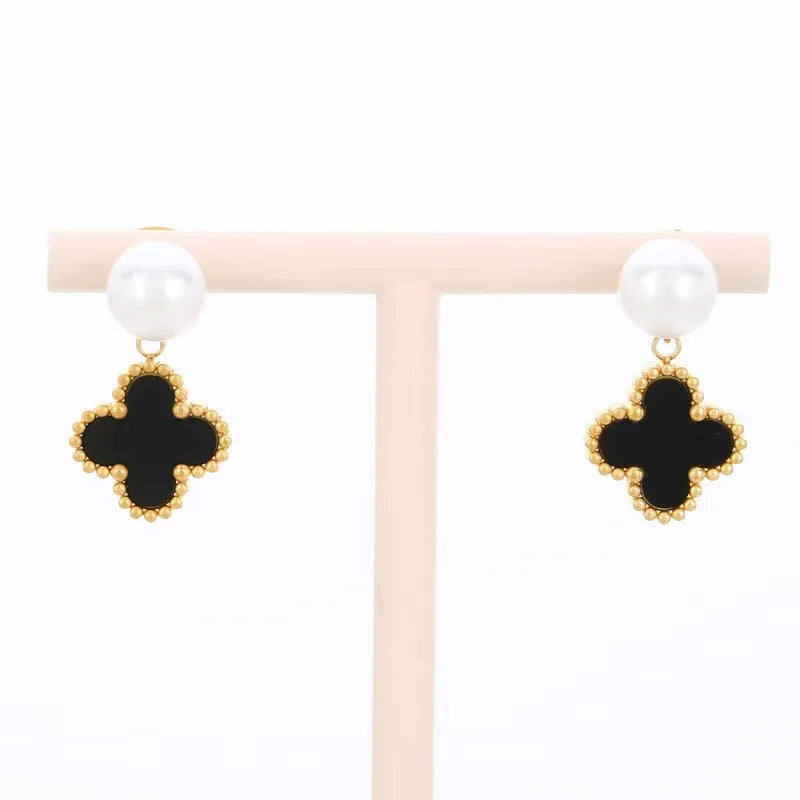 Earrings Gold Plated Cross and Pearl-EA636