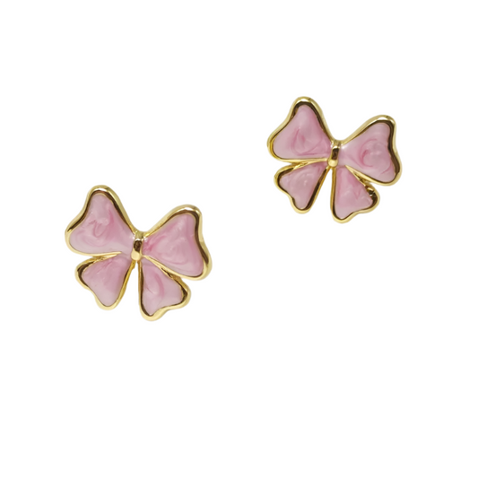 Steel earrings with pink bow-ea571