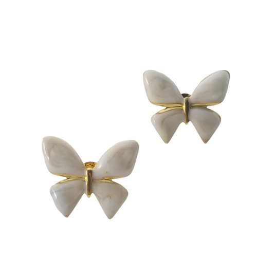 Earrings Gold Plated White Butterflies-EA013