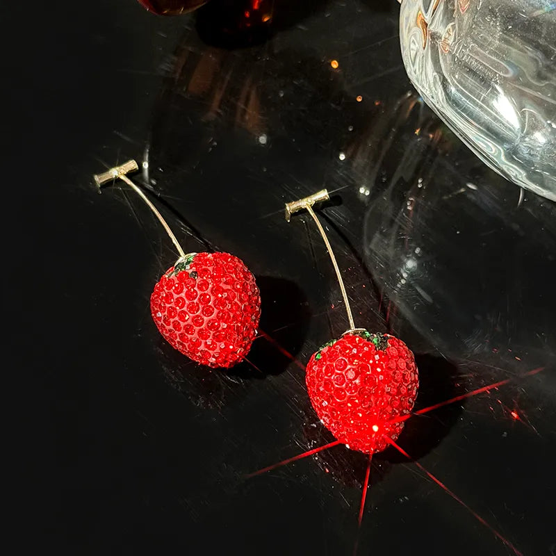 Σκουλαρίκια ορείχαλκος φράουλες με κρύσταλλα-EA403