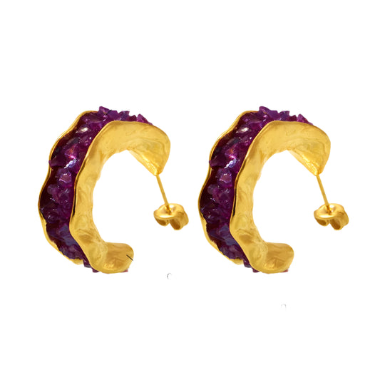 Gold Plum Okrings with Amethyst-EA372