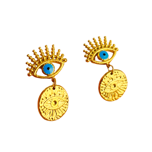 Earrings gilded steel with blue eye-ea557